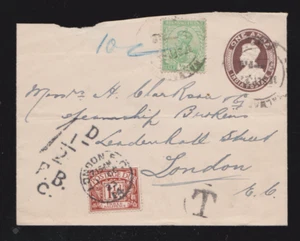 GB KGV Postage Due Cover India Pre Paid Postal Stationery 1 1/2d Chesnut SGD3 - Picture 1 of 1