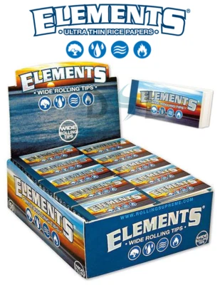 Elements Wide Filter Tips Rolling Roach Roaches Card Papers 50 Per Box