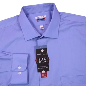 NEW Van Heusen Flex Collar Tall Dress Shirt 18 1/2 37/38 Wrinkle Free Blue - Picture 1 of 4