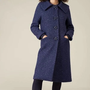 Vintage 60s/70’s Blue 100% Wool Speckled Multi Colored Long Coat Size Medium 8 - Picture 1 of 12