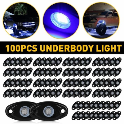 100X Blue LED Rock Lights Underbody Lamp For Car Jeep Offroad Truck ATV UTV Boat - Image 1 of 4