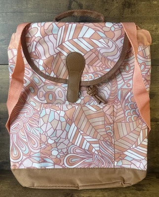 Abstract Peach Drawstring Snap Flap Printed Canvas Mini Backpack Fast Shipping - Image 1 of 4