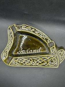 Vintage Knock Pottery Green Ceramic Ashtray Irish Harp Design - Picture 1 of 2