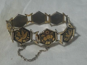 PULSERA PULSERA TOLEDO ESPAÑA DAMASCENO PÁJAROS + FLORES CHAPADA EN ORO 24K - Imagen 1 de 7