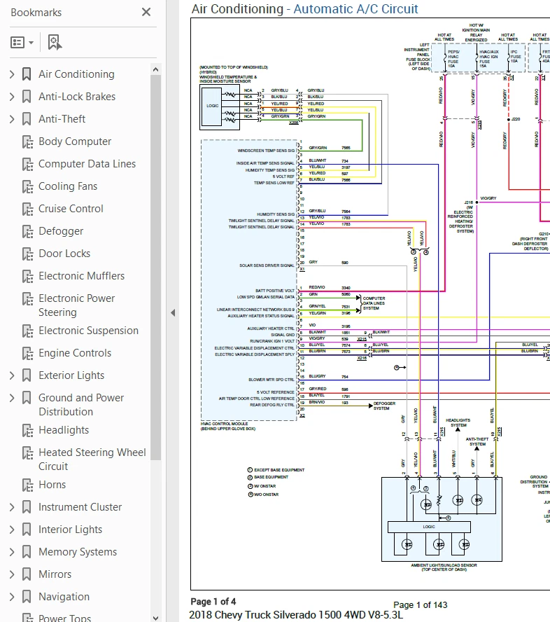 Chevrolet Silverado 1500 2018 Color Wiring Diagram Schematic V8 5.3L 4WD pdf
