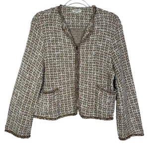 Blazer Max Studio Chaqueta Mujer Mediana Marrón Blanco Tweed Boucle Frente Abierto - Imagen 1 de 13