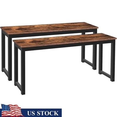 Industrial Dining Benches Set of 2 Metal Frame Rustic Bench Kitchen Living Room - Image 1 of 4
