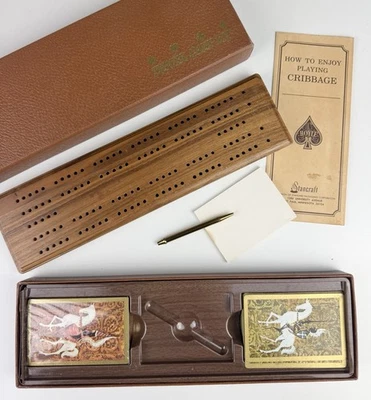 Vintage Hoyle Stancraft Cribbage Board Travel Kit With Cards and Paper/Pencil - Image 1 of 4