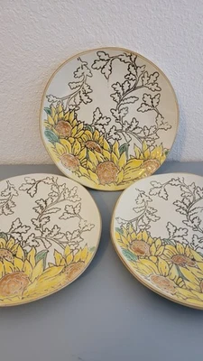 Spectrum Deisgnz Gilded Sunflower Salad Snack Appetizer Plates Set of 3 Preowned - Image 1 of 4