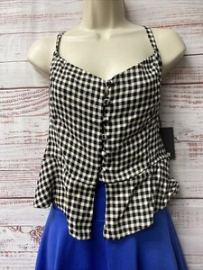 Reformation Adela Peplum Top  Gingham B & W Plaid NWT Size 12 MSRP $128 WS-52 - Picture 1 of 14