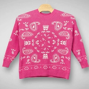 American Eagle Sweater Womens Small Pink Oversized Bandana Paisley Cozy Soft - Picture 1 of 9