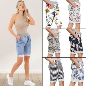 Damas 3/4 Pantalones Cortos Mujer Prenda para el torso italiano Cintura elástica Pantalones Cortos - Imagen 1 de 89