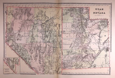 Mapa de ferrocarril y condado de 1889 ~ NEVADA y UTAH por Wm. Bradley (18x24)-#15 Foto 1 de 2