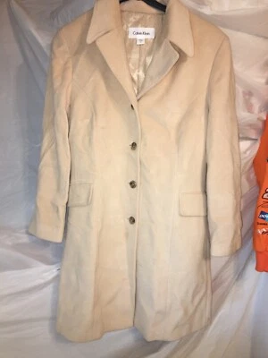 Calvin Klein Single Breasted Cream Colored Angora Wool Knee Length Coat - Image 1 of 4