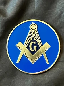 Masonic 3" Blue Car Emblem Square Compass Master Mason Metal Freemason NEW! - Picture 1 of 2