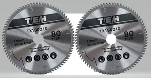 210mm x 80T TCT Circular Wood Blade fits Evolution / Bosch Rage Saws TWIN PACK - Picture 1 of 6