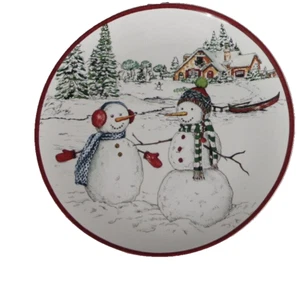 Williams Sonoma 8" Two Snowmen Set Of 3 Salad Plate - Picture 1 of 5