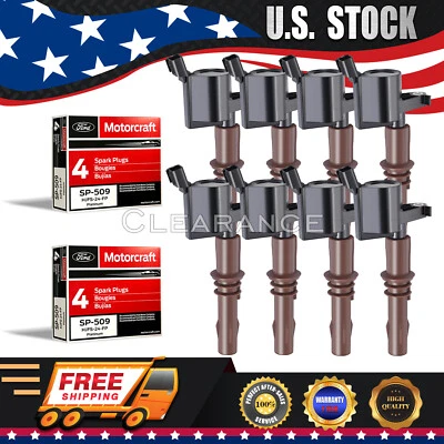 Ignition Coils Brown Boot + 8 Motorcraft SP509 Spark Plugs for Ford DG521 Foto 1 de 4
