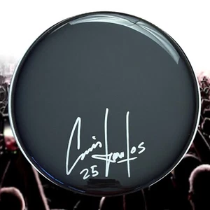 GFA Machine Head Band Drummer  * CHRIS KONTOS *  Signed 10" Drumhead PROOF COA - Picture 1 of 4
