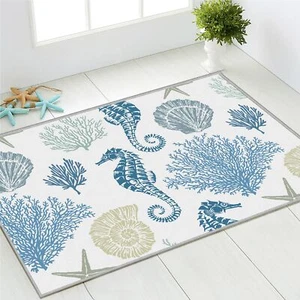 Coastal Ocean Nautical Rug For Bedroom Living Room Soft Low Velvet Carpet Washab - Picture 1 of 7
