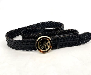 Michael Kors MK women's XL 44" Tortoise Black genuine real Leather Belt braided - Picture 1 of 13