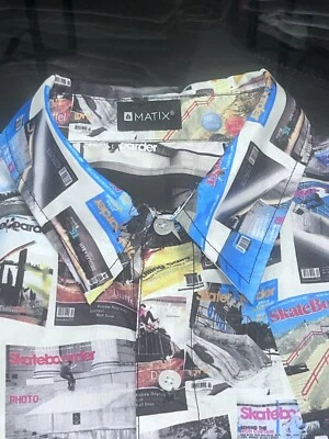 Vintage Matix Skateboarder Magazine Print Hawaiian Shirt Mens Large Skateboard - Image 1 of 4