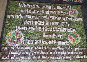 INNOVATION Quote Quilt 62" LX 48" W Long Arm Quilted Food Religious Pieced Quilt - Picture 1 of 10