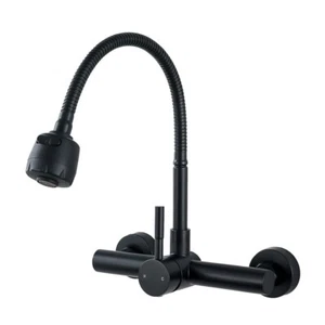 Kitchen Sink Faucet Wall Mount with Sprayer, Stainless Steel Mixer Tap, Matte... - Picture 1 of 3