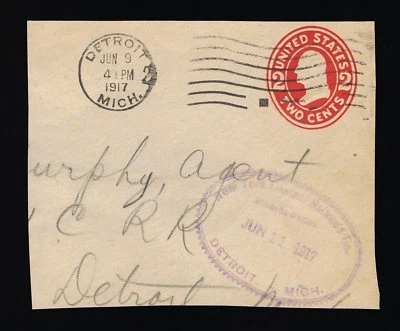 GENUINE SCOTT #U413 LARGE CUT SQUARE 2¢ CARMINE DIE-1 PURPLE NYCRR CO. RAILROAD - Image 1 of 2