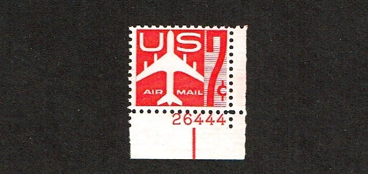 1960 U.S. AIRMAIL 7c Carmine Airplane Plt#S  Sc#C60 M/NH/OG* Pristine ^ - Image 1 of 1