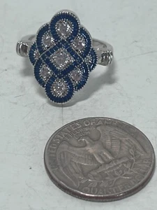 Sterling Silver Clear Blue Sapphire Channel Ring Size 8.5 R1051 - Picture 1 of 4