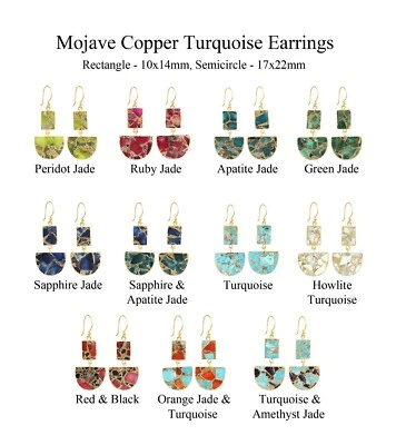 Party Wear Mojave Copper Turquoise Jade Gold Electroplated Drop Dangle Earrings - Image 1 of 4
