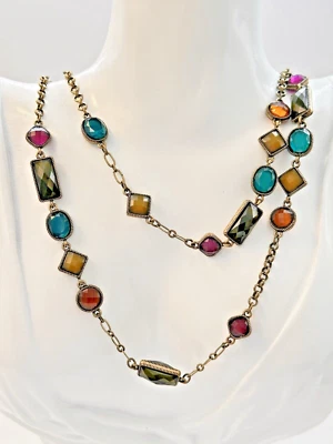 AVON Vintage Bronze Tone Beaded Simulated Jewels Station Adjustable Necklace - Image 1 of 4