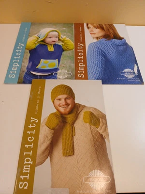 Skacel Knitting Pattern Books Magazines Simplicity Vol 1-3  Women Men Kids- S - Image 1 of 4