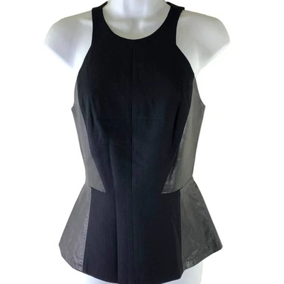 Blusa informal de cuero de cordero Rebecca Taylor Peplum espalda cruzada talla XS negra  Foto 1 de 4