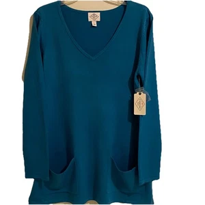 St John's Bay Knit Women’s Size L Teal Pockets V-Neck Sweater Long Sleeve - Picture 1 of 12