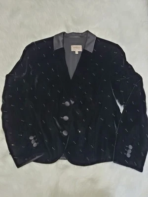 Blazer Armani Collezioni Negro Terciopelo Satinado 8 De Colección Tachonado Italiano Gótico Lujo Foto 1 de 4