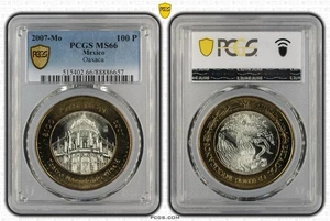 Mexico 2007 Oaxaca 100 Pesos Bi-Metallic (925Silver center) Coin PCGS MS66 - Picture 1 of 1