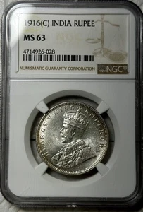 1916 C British India Rupee NGC MS63 - Picture 1 of 4