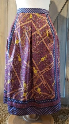 Falda midi Talbots para mujer talla 18W estampado estado azul borgoña dorado preppy  Foto 1 de 4