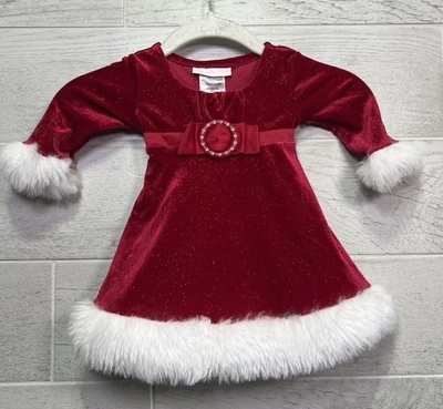 Bonnie Baby Girls Size 6-9 Months Christmas Santa Velvet Dress - Image 1 of 4