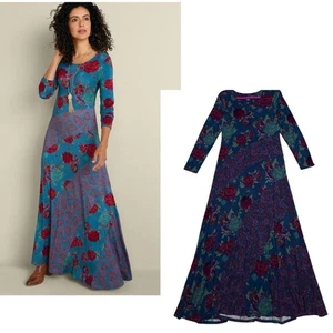 Weiche Umgebung Neu mit Etikett Boho Langarm Blumen Jersey Strick Maxikleid XS - Bild 1 von 11