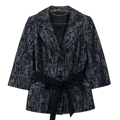 Chaqueta Blazer Classiques Entier Atelier Tweed Cinturón Abotonada Negra Gris Talla XS Foto 1 de 4