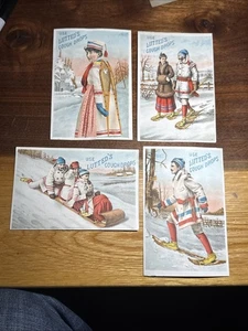 4-Lutted’s Cough Drops Trade Cards-Snow Shoe/Sled/Woman.  U362 - Picture 1 of 6