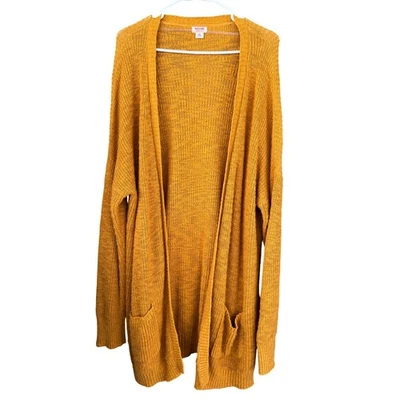 Cárdigan Boho Plumero Suéter Amarillo Mostaza Tejido Frente Abierto XXL Foto 1 de 4