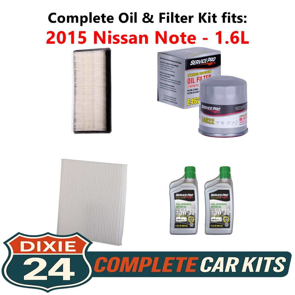 2015 Nissan Note 1.6L Complete Oil, Air & Cabin Filter Kit (5W-30) Foto 1 de 4