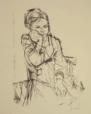 Willem Grimm (1904-1986) signierte Lithografie MÄDCHENPORTRÄT - Bild 1 von 3