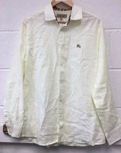 Vintage Burberry Pale Yellow Long Sleeve Linen Shirt Men's XL - Picture 1 of 10