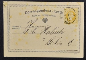 AUSTRIA used in ITALY Tyrolo 1874 Emperor Joseph Card Bozen/Bolzano to Berlin - Picture 1 of 3