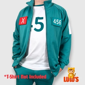 Squid Game Green Tracksuit with Removable Number Patches Unisex Cosplay Outfit - Picture 1 of 13